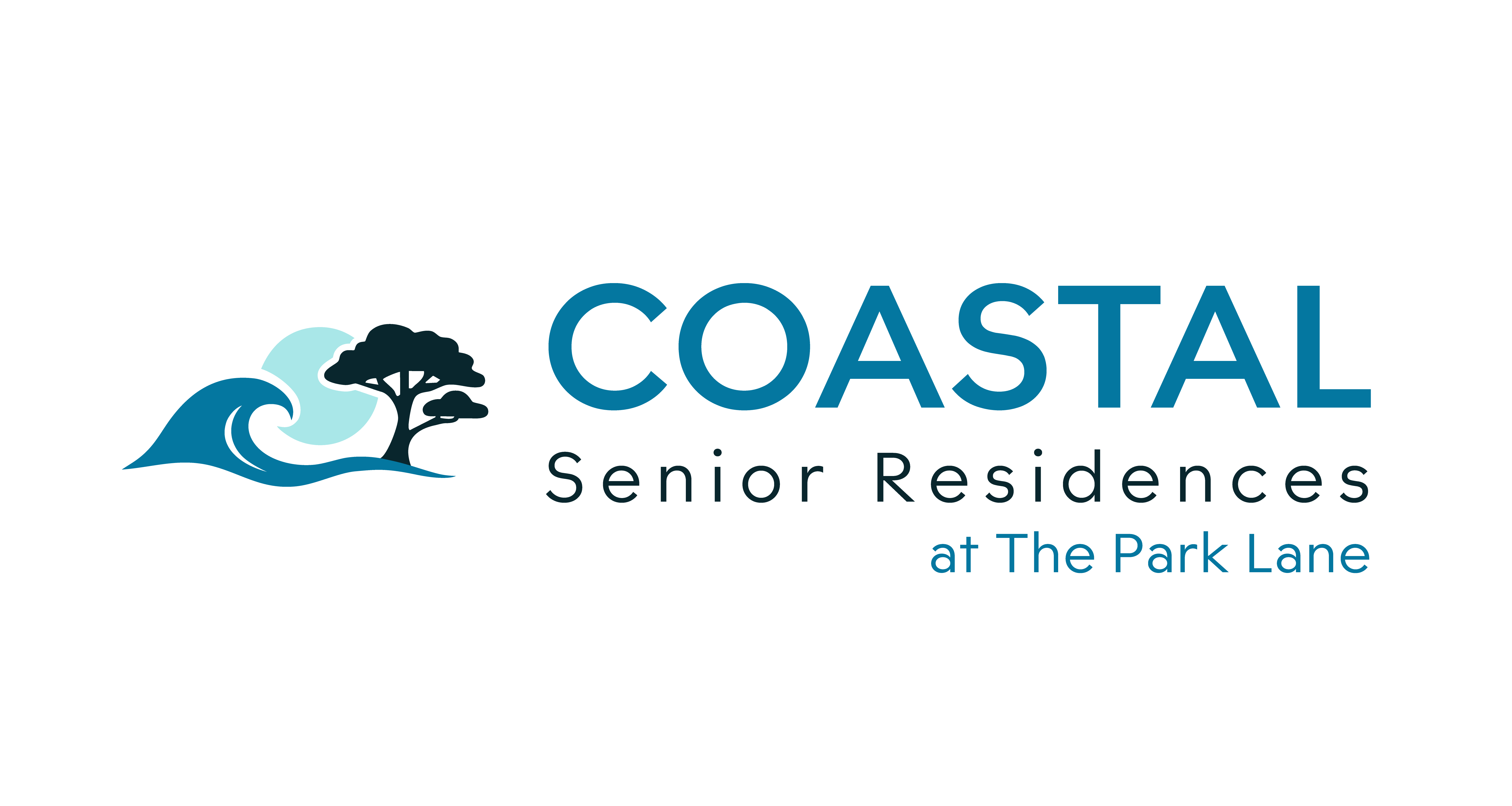 A logo for Coastal Senior Residences at The Pork Lane features a stylized tree and waves.